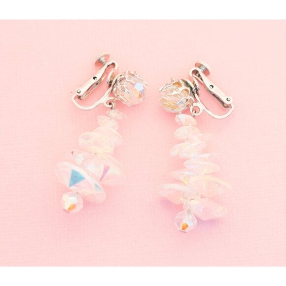 Vintage Beautiful Iridescent Stones Clip On Earrings | Vendome H10 - Picture 1 of 4